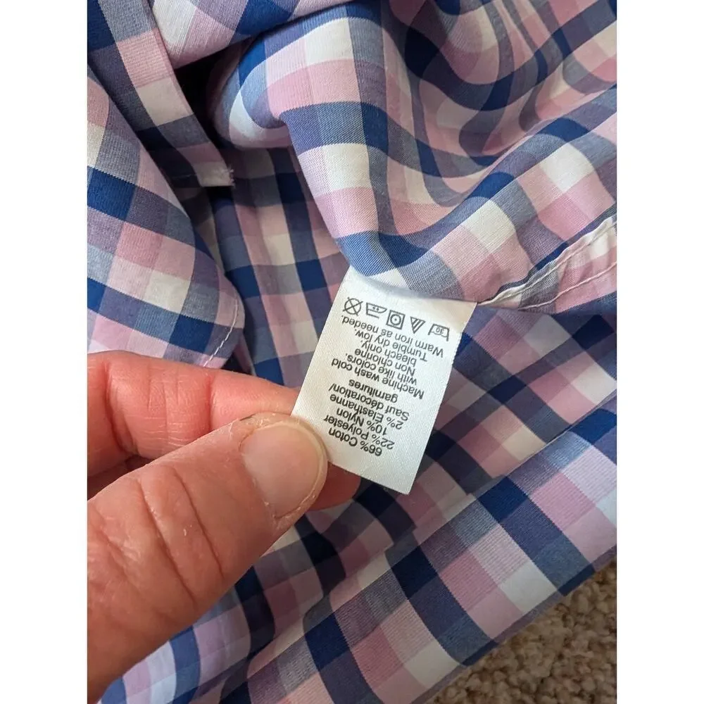 J. CREW Men's Performance, long sleeve; Size medium; Lightweight, Blue Plaid